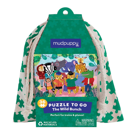 Mudpuppy The Wild Bunch Puzzle to Go from Mudpuppy - 36 Piece Jigsaw Puzzle for Children Ages 3+, Adorable Animal Illustrations, Muslin Bag for On The Go Puzzling Fun! Mudpuppy