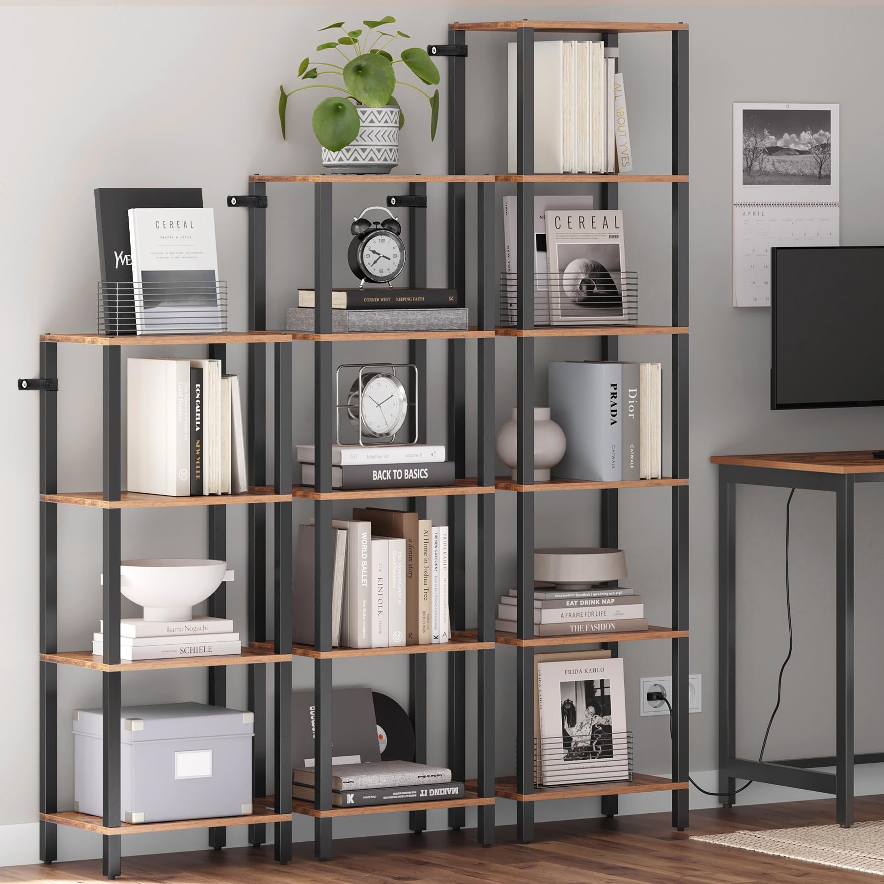 TUTOTAK 4-Tier Narrow Bookshelf for Small Spaces in Rustic Brown - WoodArtSupply