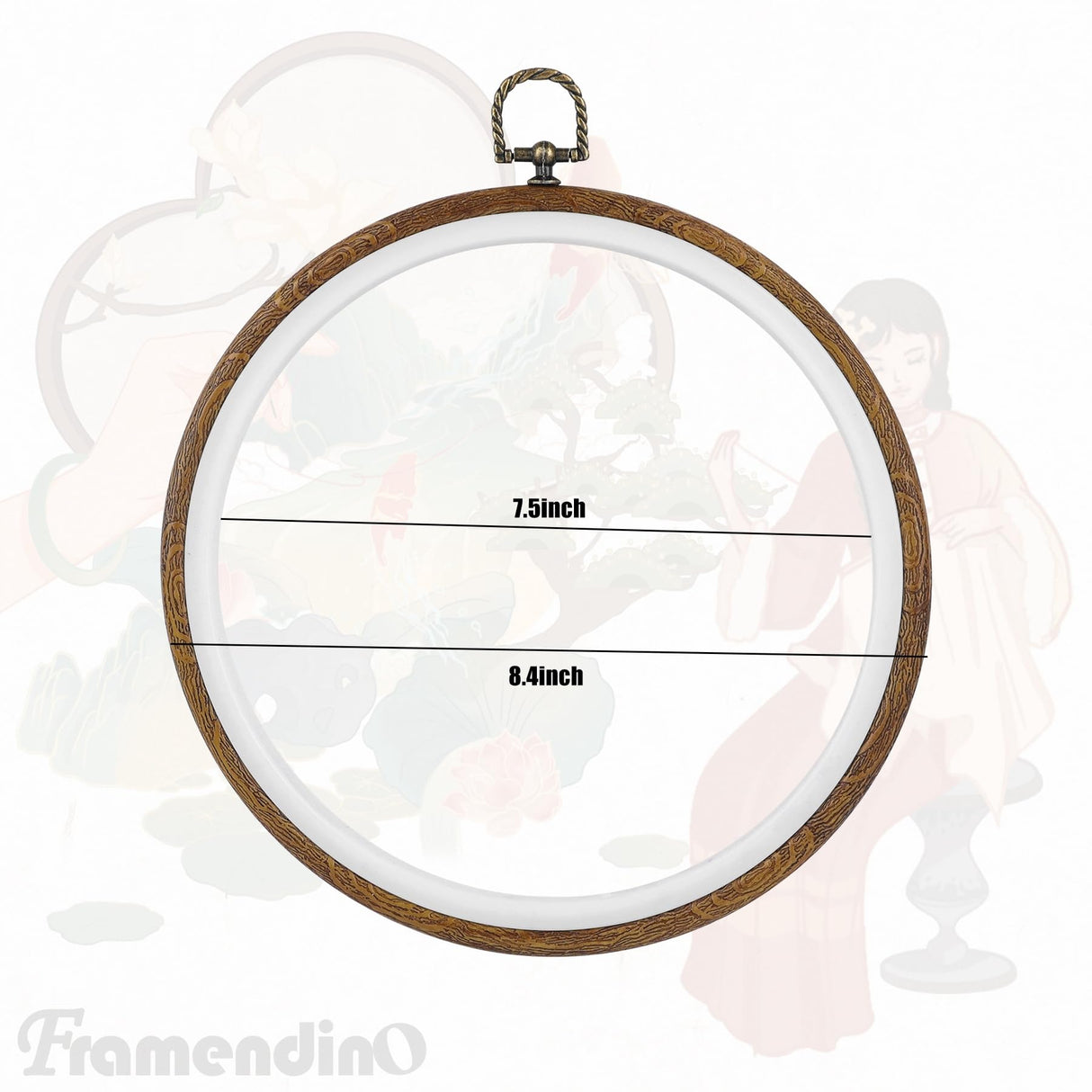 Framendino, 4 Pack Round Embroidery Hoops 8 Inch Imitated Wood Display Frame Circle Cross Stitch Hoop Rings for Art Craft Sewing Hanging Ornaments Framendino
