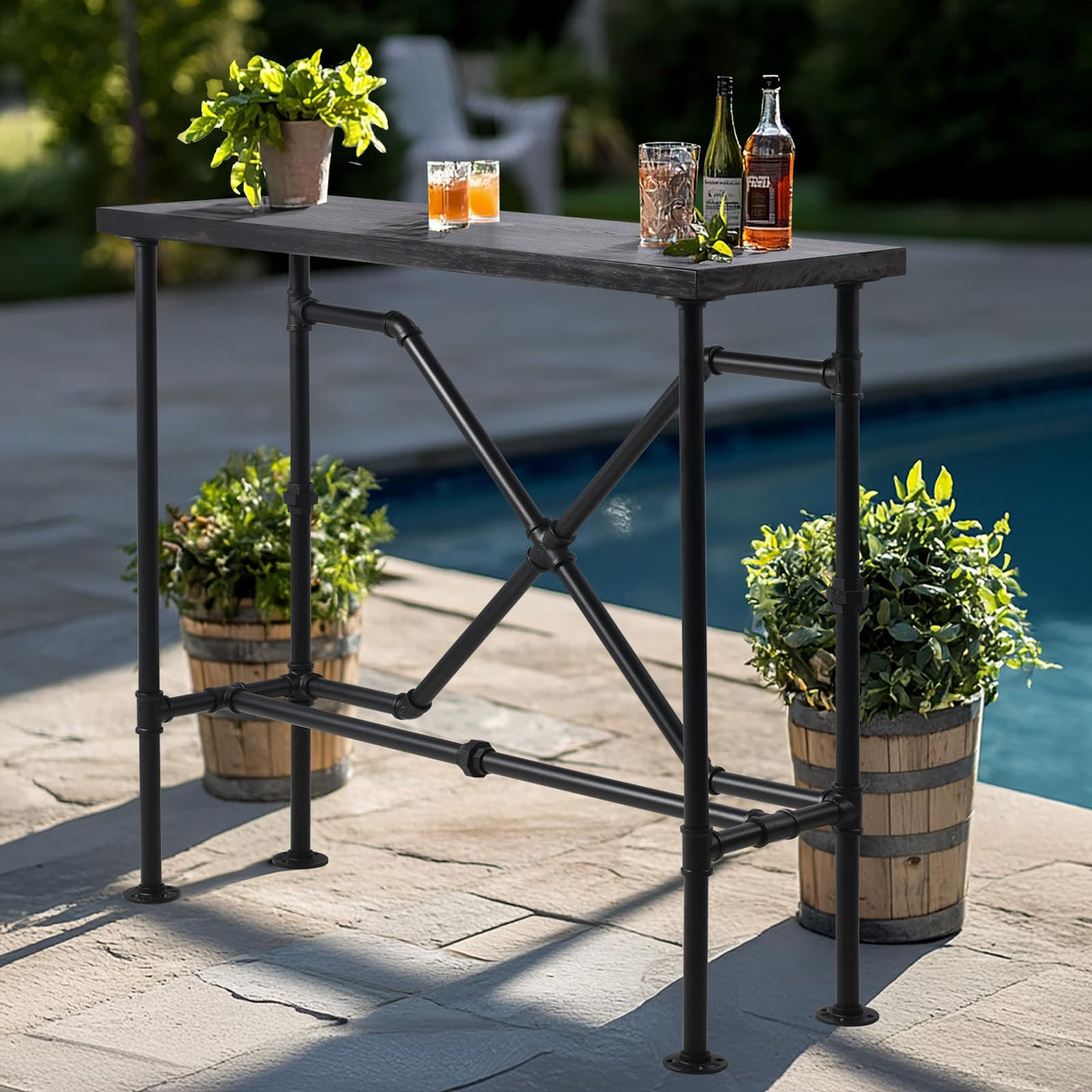 Narrow Industrial Bar Table in Rustic Walnut - 47.24" High Top for Small Spaces LOKKHAN