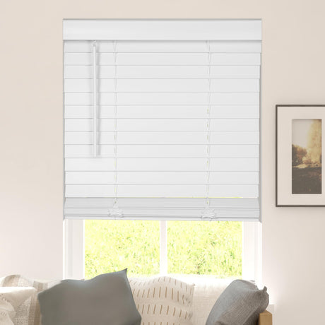 CALYX INTERIORS Faux Wood Blinds with Classic Valance, Cordless, 2" Slat, 34" W x 60" H, Blinds for Indoor Windows, Room Darkening Window Blinds for Home Interior Windows and Doors, Pure White Calyx Interiors