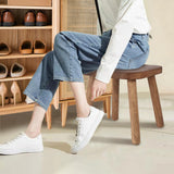 Jurath Natural Solid Wood Step Stool Wood Stool for Kids 11.7'' Sturdy Sitting Stool Wooden Step Stool for Adults Square Stool Wood Plant Stand Small Foot Stool with Four Detachable and Assembled Legs Jurath