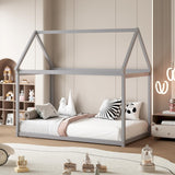 Giantex Twin House Bed Frame - Montessori-Inspired Wood Bed with Canopy Design for Kids and Teens in Grey Giantex