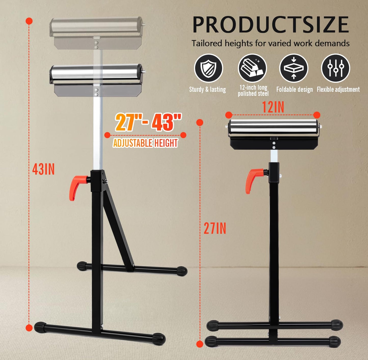 Roller Stand - 2 Pack Roller Stands for Woodworking, Height Adjustable Folding Steel Roller Stand 27-43 In, Table Saw Roller Support Stand for Outfeed Woodworking, Heavy Duty Load Capacity 13 - WoodArtSupply