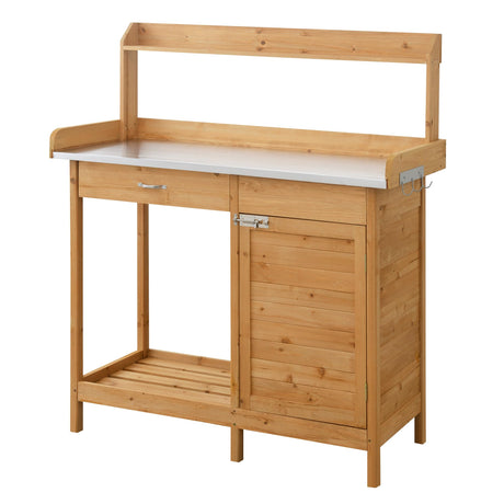 Convenience Concepts Deluxe 1 Drawer Potting Bench with Storage Cabinet and Shelves, Light Oak Convenience Concepts