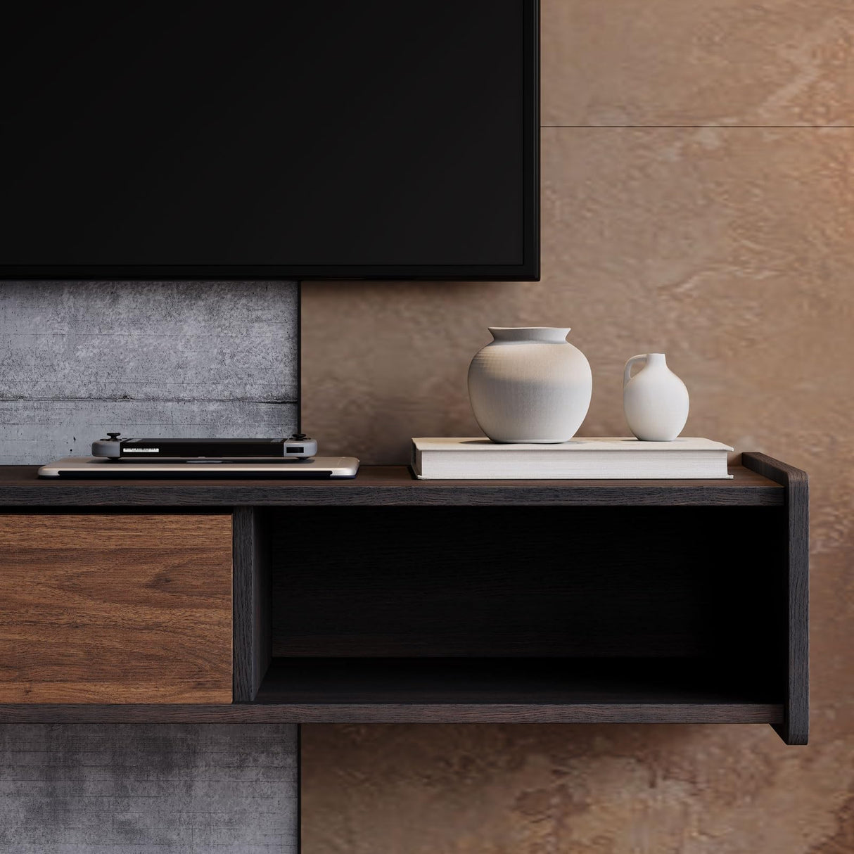 Furniloft 55'' Floating TV Stand,Wall Mounted TV Console,Floating TV Cabinet,Under TV Shelf for Bedroom Living Room(Walnut) Furniloft