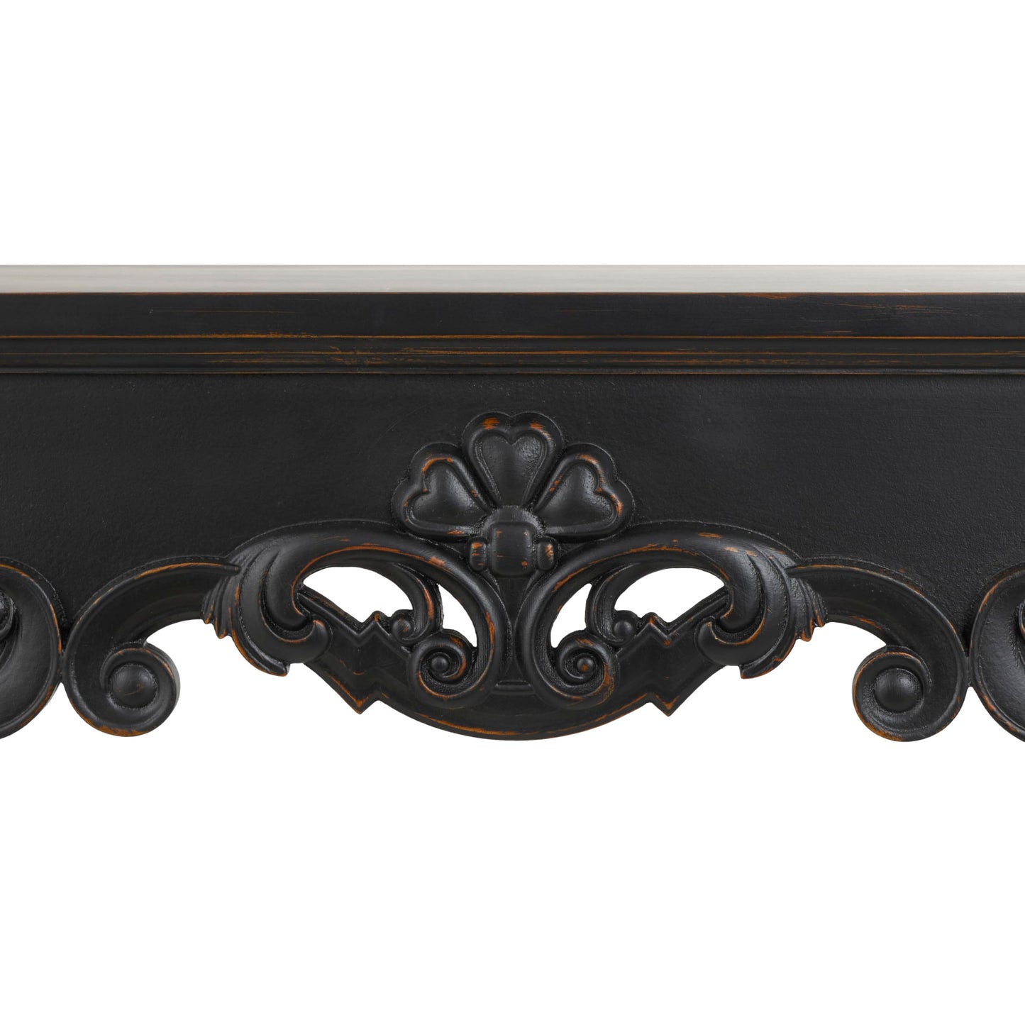 Deco 79 Wood Scroll Freestanding Fireplace Mantle with Floral Accents, 45" x 10" x 43", Black