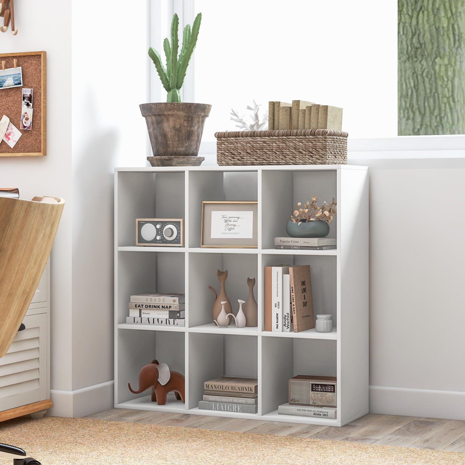 Tangkula Modern 9-Cube Wooden Bookshelf with Anti-Tipping Kits - Stylish Open Storage for Living Spaces - WoodArtSupply