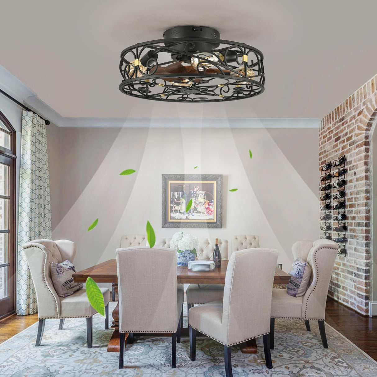 XUDOM 20" Caged Ceiling Fans with Lights and Remote, Bladeless Ceiling Fan 6 Speed Reversible with 4 Bulbs and Remote Control,Flush Mount Caged Ceiling Fan for Bedroom, Living Room, (Include Bulbs) XUDOM