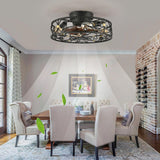 XUDOM 20" Caged Ceiling Fans with Lights and Remote, Bladeless Ceiling Fan 6 Speed Reversible with 4 Bulbs and Remote Control,Flush Mount Caged Ceiling Fan for Bedroom, Living Room, (Include Bulbs) XUDOM