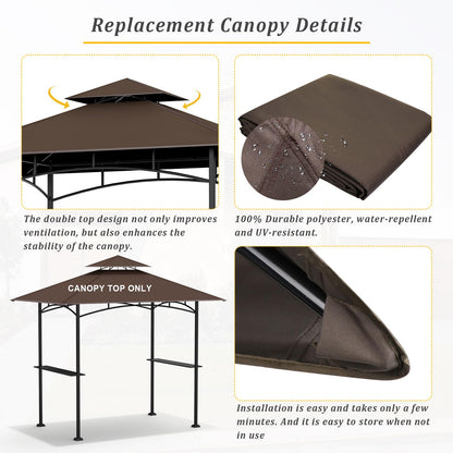 Grill Gazebo Replacement Canopy Top - AONEAR 5'x8' Outdoor BBQ Tent Roof Cover Double Tiered Outdoor Grill Shelter Fit for Model L-GG001PST-F (Brown)