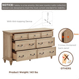 T4TREAM Farmhouse 7 Drawers Dresser Chests for Bedroom with 4 Solid Wood Feet, Tall Wide Wood Country Rustic Chest of Drawers, Storage Dressers for Bedroom, Living Room,Natural Oak T4TREAM