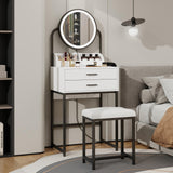 ARTETHYS Small Vanity Desk with Mirror and Lights Compact Makeup Vanity Set with Drawers for Bedroom Mini White Modern Dressing Table with Chair ARTETHYS