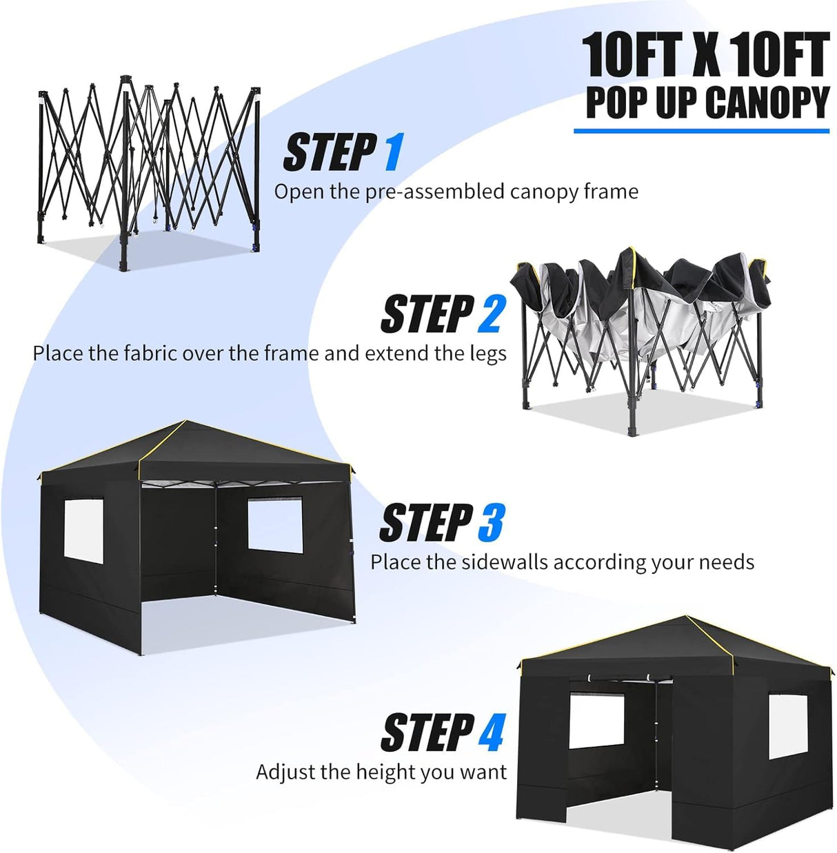 10x10 Pop Up Canopy Tent with 4 Sidewalls and Mesh Windows 2.0, Waterproof Commercial Instant Gazebo Tent Outdoor Canopy Tents for Party/Exhibition/Picnic with Carry Bag,4 Stakes & Ropes (Black) COBIZI