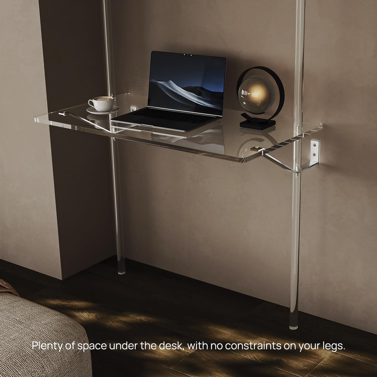 HMYHUM Acrylic Wall Mount Desk, Clear Ladder Desk with Open Shelves, Floating Desk for Laptop, Computer, Study, Writing, Vanity Table, Modern, 36" L x 19.7" W x 69.99" H HMYHUM