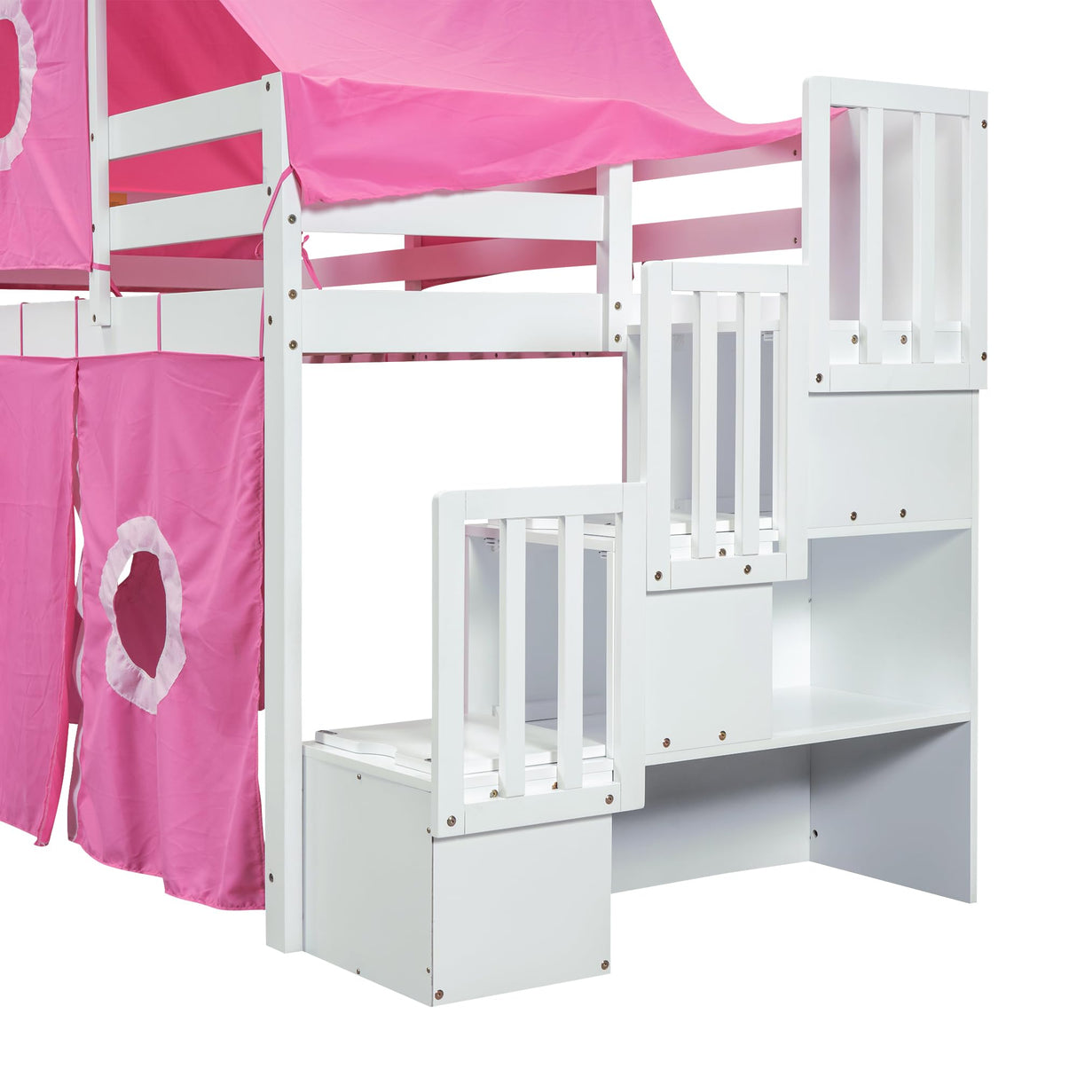 Harper & Bright Designs House Loft Bed with Slide and Storage Stairs, Wood Kids Loft Bed with Tent and Tower, Playhouse Loft Bed Frame for Kids, Teens (Twin Size, Pink) Harper & Bright Designs