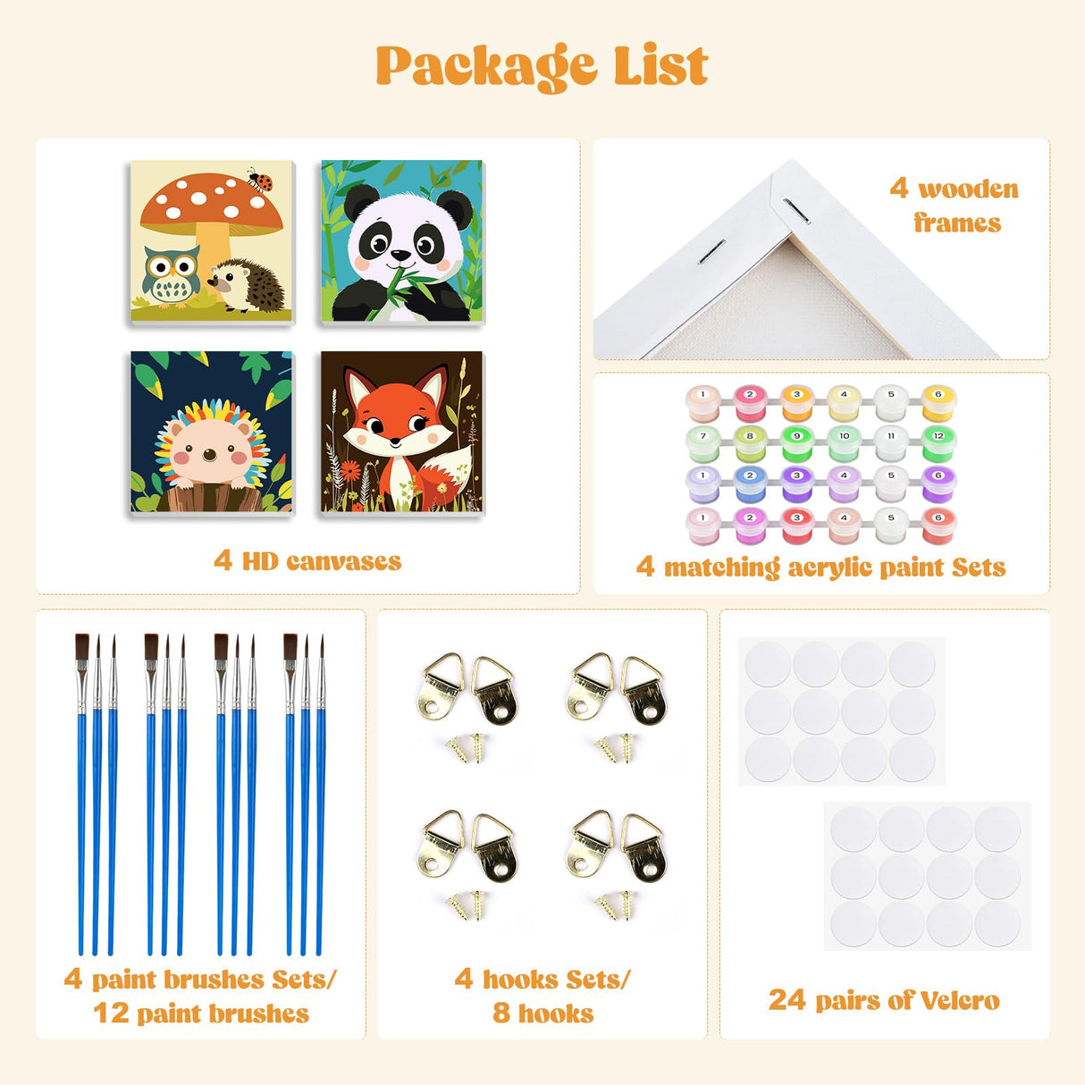 MXJSUA 4 Pack Cute Animals Paint by Numbers Kit with Framed Canvas for Ages 6-12 Kids, Panda Paint by Numbers Kits for Children Beginners, Acrylic Oil Painting for Home Wall Decor Gift (8x8 inch) MXJSUA