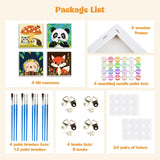 MXJSUA 4 Pack Cute Animals Paint by Numbers Kit with Framed Canvas for Ages 6-12 Kids, Panda Paint by Numbers Kits for Children Beginners, Acrylic Oil Painting for Home Wall Decor Gift (8x8 inch) MXJSUA