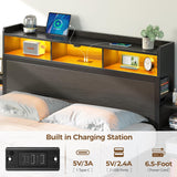 Rolanstar Bed Frame Full Size with Bookcase Storage Headboard, Slide Out Bedside Storage, Bed with Charging Station & LED Lights, Heavy Duty Metal Slats, No Box Spring Needed, Noise Free, Black Rolanstar