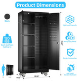 Broom Closet Storage Cabinet with Wheels and Pegboard,Garage Storage Cabinet with Lockable and Magnetic Doors,Adjustable Shelves for Garage Home Office,Required Assembly,17.7"D*33.5"W*70.87"H Reemoon