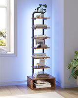 CHOEZON 8-Tier Bookshelf, LED Bookcase with Semi-Open Bottom, Small Space Standing Shelf with Lights, Corner Storage Stand, for Living Room, Home Office, Bedroom, Rustic Brown TSJ08DBF CHOEZON