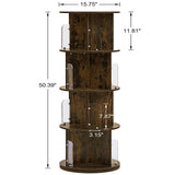 VECELO 4 Tier Revolving Bookshelf Tower, 360° Display Floor Standing Storage Rack with Acrylic Visible Window Partition for Bedroom, Living Room Home and Office, Brown VECELO