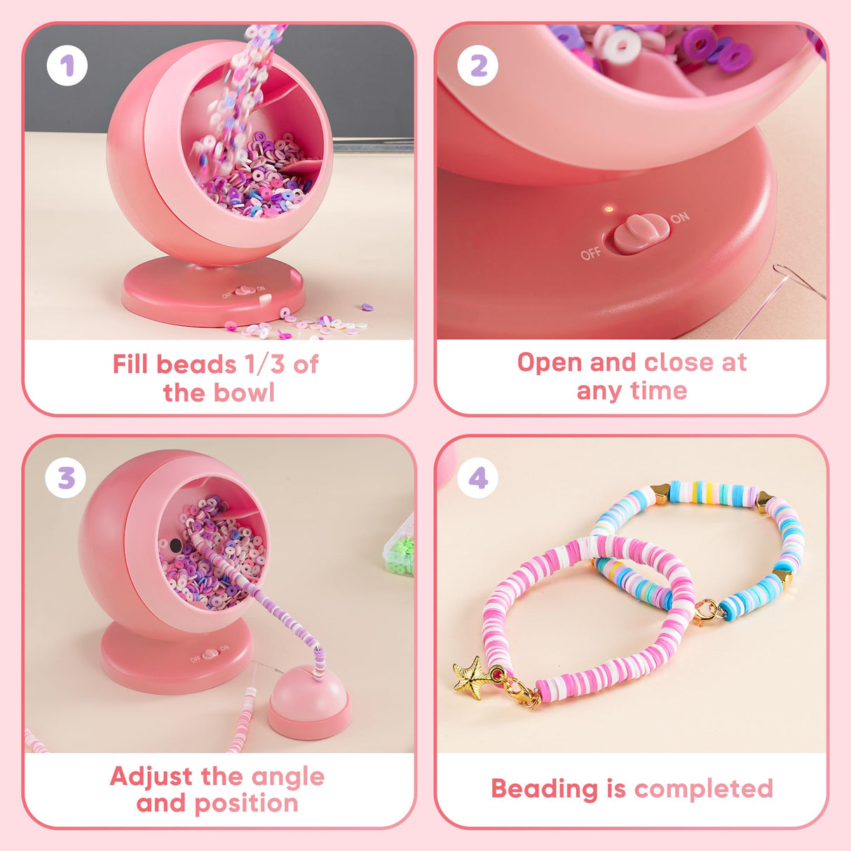 ETUDAW Electric Bead Spinner for Jewelry Making, 4500 PCS Clay Beads for Necklaces and Bracelets, Beginner Bracelet Making Kit, DIY Arts and Crafts Birthday Gifts(Pink) ETUDAW