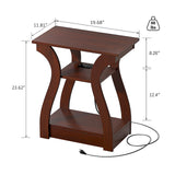 FROMJBEST End table Set of 2 Side Table with Charging Station, Side Table with USB Ports and Outlets, Nightstand, 3 Tier End table with Storage Shelf for Living Room, Bedroom (Cherry) FROMJBEST
