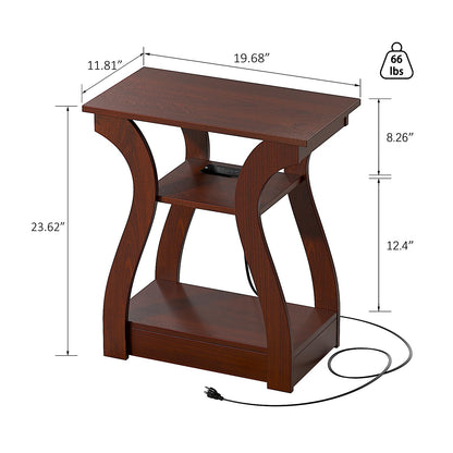 FROMJBEST End table Set of 2 Side Table with Charging Station, Side Table with USB Ports and Outlets, Nightstand, 3 Tier End table with Storage Shelf for Living Room, Bedroom (Cherry) - WoodArtSupply