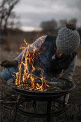 Gas One 22 in Outdoor– Wood Burning Fire Pit with Mesh Lid and Fire Picker – Durable Alloy Steel Fire Pits for Outside – Small Fire Pit for Backyard, Porch, Deck, Camping, BBQ Gas One