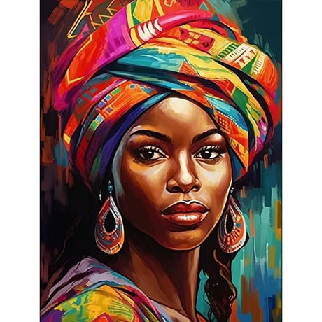 African Woman Diamond Painting, 30x40cm Traditional Portrait Cultural Art, DIY Craft Kit for Adults, Unique Wall Decor Gift Amz Camel