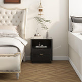 Fluted Nightstands Set of 2, Black Night Stands with 2 Drawers and Open Shelves, Wooden Bedside Table Modern Design End Table for Bedroom Sofa Office (2, Black) ROCSUMOO