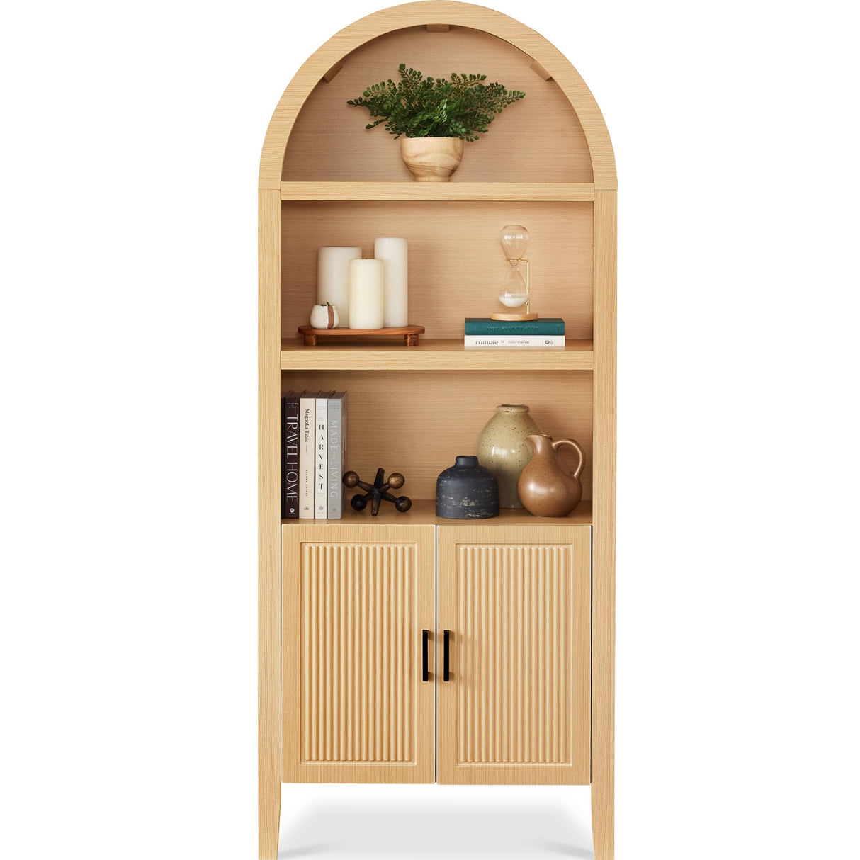 Best Choice Products 72in Tall Arched Pantry Cabinet w/Doors, 5-Tier Bookshelf, Armoire, Hutch, Bookcase, Storage Cabinet w/Adjustable Shelves - Natural Oak Best Choice Products