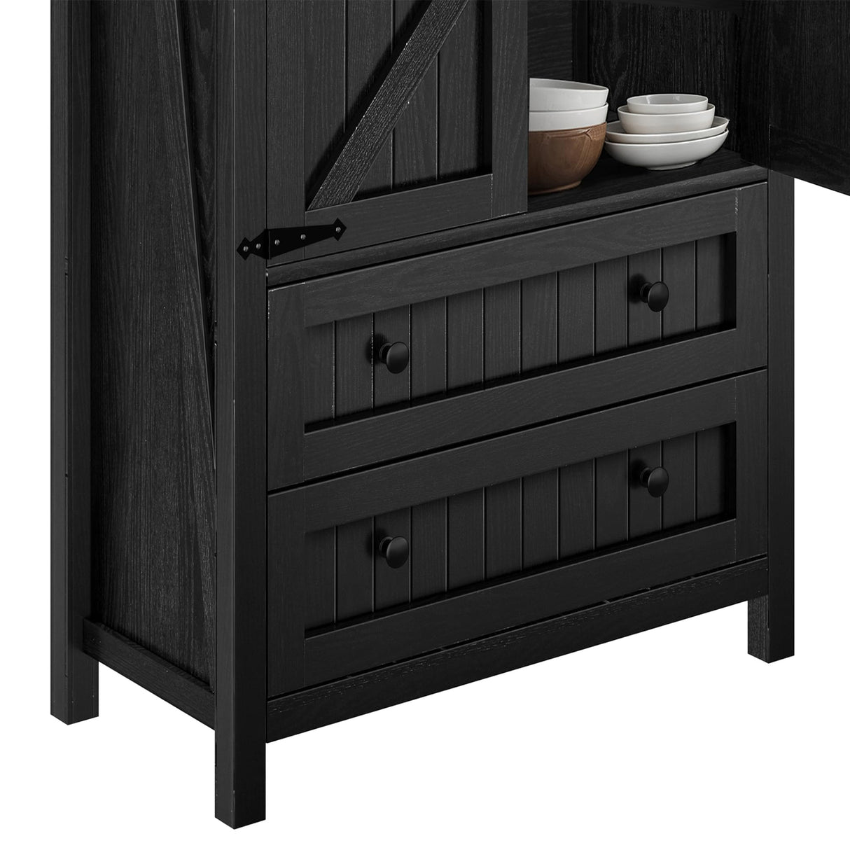 DWVO Farmhouse Kitchen Pantry Cabinet, 64.5" Tall Storage Cabinet with 2 Drawers and Adjustable Shelves, Versatile Storage for Living Room, Dining Room or Hallway, Oak Black DWVO
