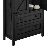 DWVO Farmhouse Kitchen Pantry Cabinet, 64.5" Tall Storage Cabinet with 2 Drawers and Adjustable Shelves, Versatile Storage for Living Room, Dining Room or Hallway, Oak Black DWVO