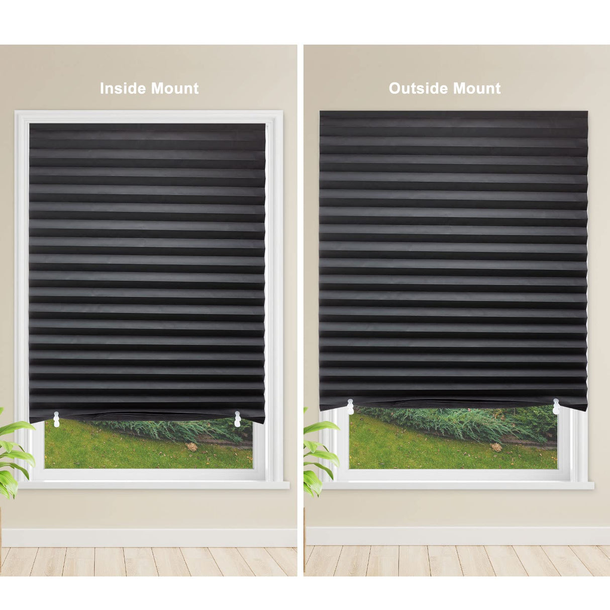 MYshade 6 Pack Temporary Blackout Paper Shades for Windows,Paper Pleated Blinds with Adhesive,No Tools No Drilling Free Cut Size Temporary Room Darkening Shades(Black, 36" W x 72" H) MYshade