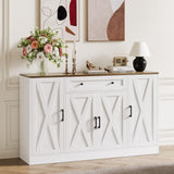 Buffet Cabinet with Storage, 55" Large Sideboard Storage Cabinet with Drawer, 4 Doors and Shelves, Modern Farmhouse Coffee Bar Table Kitchen Island Credenza for Kitchen, Entryway, Dining, Living Room Vividwood