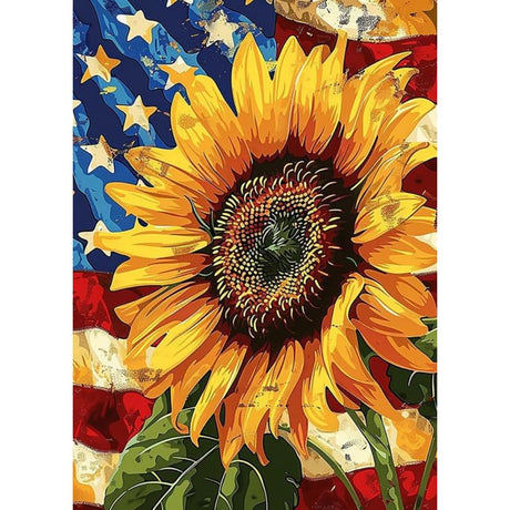 Sanjee Sunflower Diamond Art Painting Kits for Adults Beginner, American Flag 5D DIY Round Full Drill Gem Art Crafts for Home Wall Decor Gift, 12x16inch Sanjee