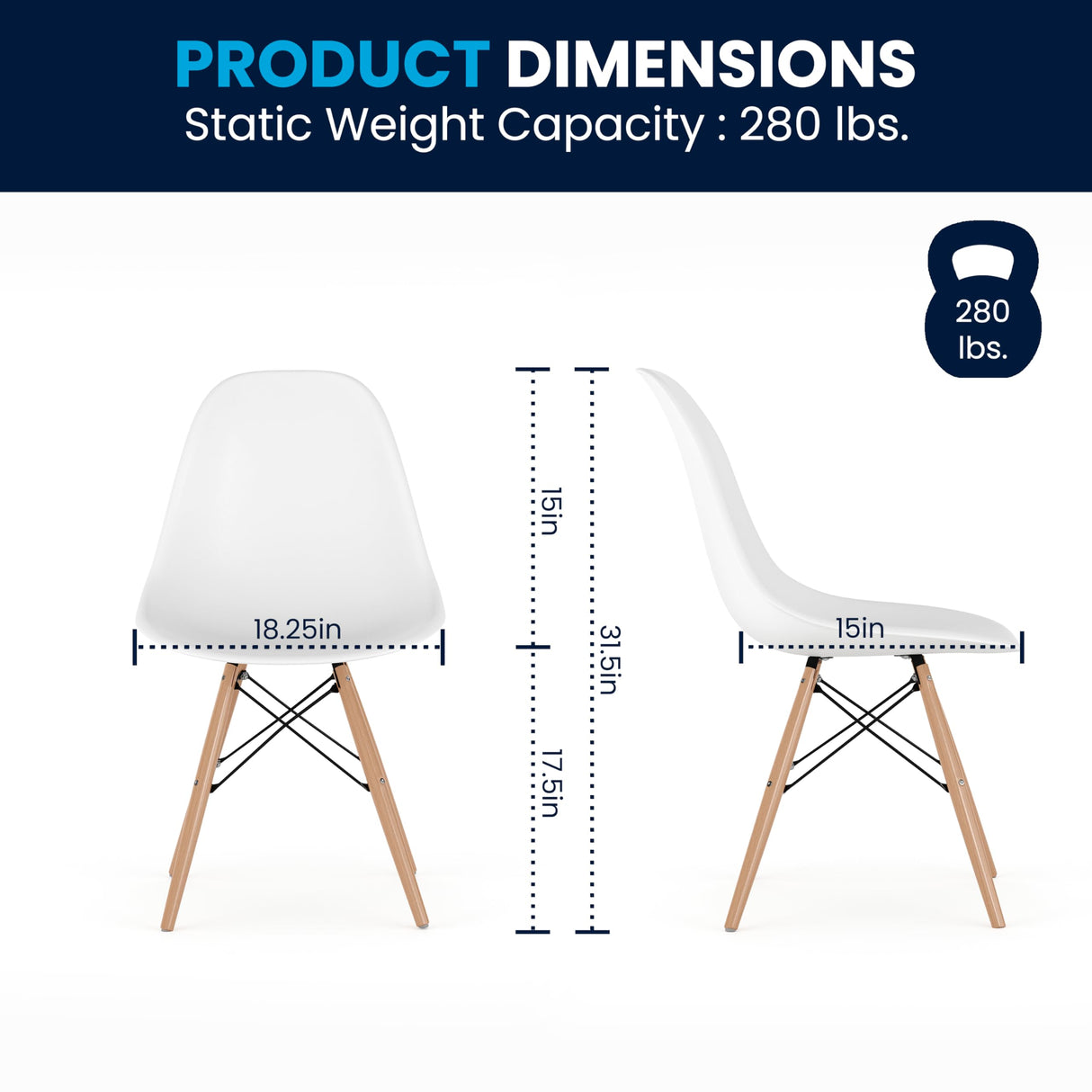 Flash Furniture Elon Series Plastic Modern Dining Chairs with Wooden Legs, Mid-Century Side Chairs for Dining Rooms and Offices, Set of 2, White Flash Furniture