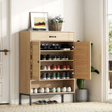 Loomie Rattan 5-Tier Shoe Storage Cabinet with Doors, Drawer & Cubby, 44.3" Boho Shoe Organizer for Entryway Hallway Closet (Natural) Loomie