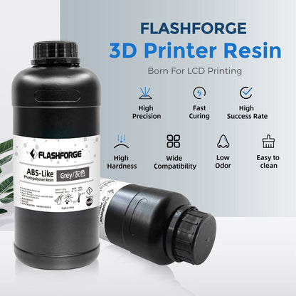 FLASHFORGE 3D Printer Resin, LCD UV-Fast-Curing Resin 405nm Standard Photopolymer Resin for LCD 3D Printing with High Precision Printing, Low Odor (ABS-Like-Grey, 2000G)