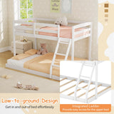 KOMFOTT Low Bunk Bed Twin Over Full, Solid Wood Twin Bed Frame with Built-in Ladder & Safety Guardrails, Space-Saving Low Bunk Bed for Kids, Teens, No Box Spring Needed KOMFOTT