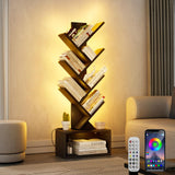 Evermagin 6 Tier Tree Bookshelf with LED Light, Vertical Bookcase Tower with Remote App Control, Music Sync Color Changing Floor Standing Book Shelf, Black Evermagin