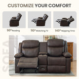 CALIVIA Manual Reclining Loveseat with Massage and Heat, Double Recliner Sofa with Center Console, Cup Holders & Storage for Living Room, RV (Brown) CALIVIA