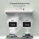 FIREGAS Range Hood 30 inch Under Cabinet Range Hood with 2 Speed Exhaust Fan,Ducted/Ductless Convertible,Rocker Button Control,300 CFM, White Vent Hood Aluminum Filter Included FIREGAS