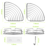 STEUGO 2 Pack Shower Caddy Corner, Bathroom Corner Shower Shelfs, Adhesive Wall Mounted Shower Caddy with 4 Movable Hooks, No Drilling Shower Shelf, Stainless Steel Silver. STEUGO