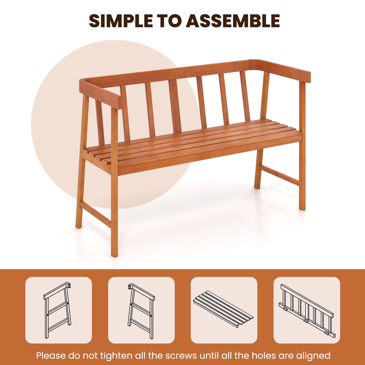 Tangkula Outdoor Eucalyptus Wood Bench, 2-Person Garden Bench with Backrest and Armrests, Garden Bench with Slatted Seat for Porch, Park, Backyard, 800 Lbs Max Load, 43” L x 18” W x 28” H, Natural Tangkula