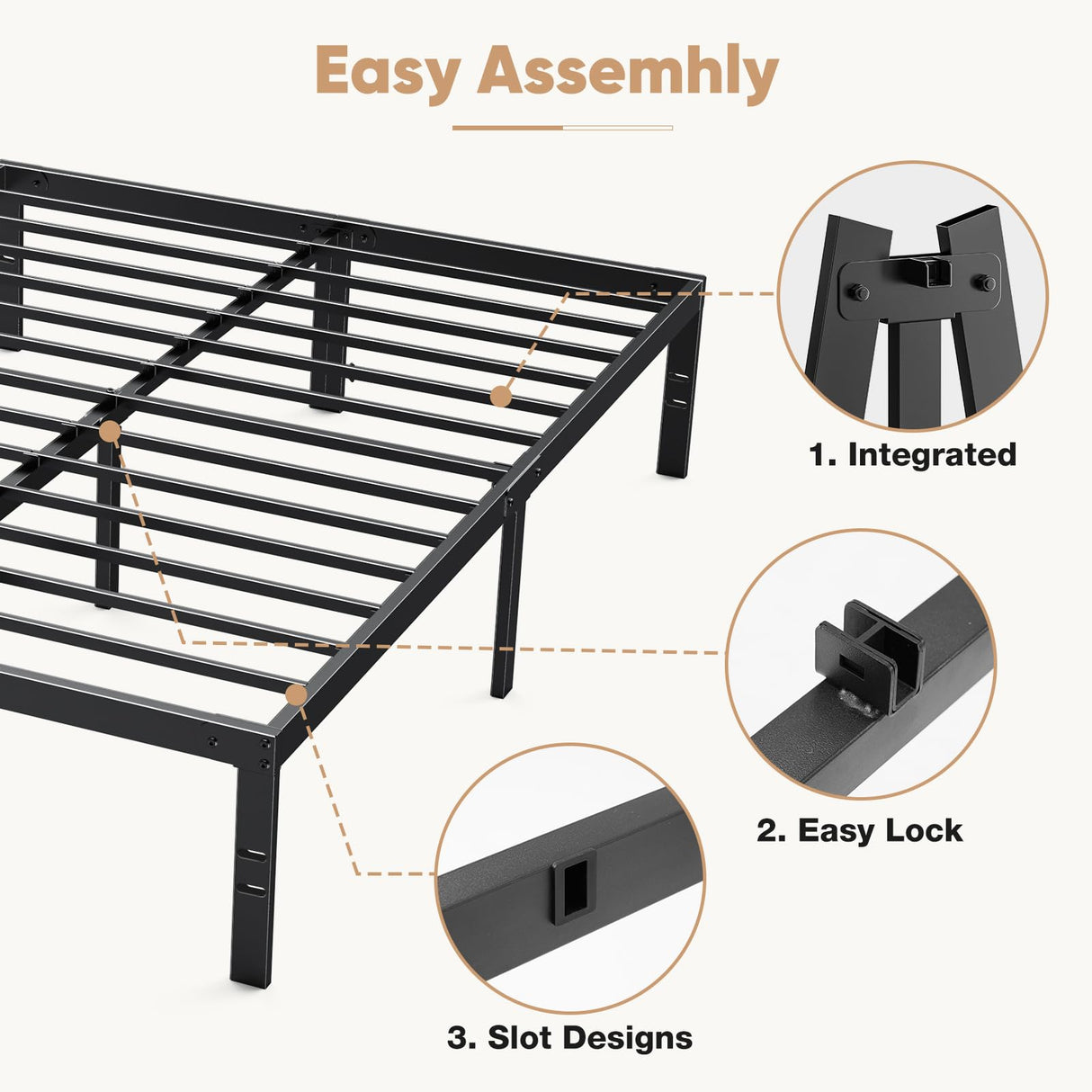 DUMOS Bed Frame - Queen Size Metal Platform Bed Frames Mattress Foundation with Steel Slat Support, No Box Spring Needed, Storage Space Under Base, Easy Assembly, Black DUMOS