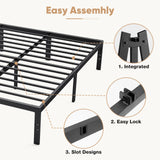 DUMOS Bed Frame - Queen Size Metal Platform Bed Frames Mattress Foundation with Steel Slat Support, No Box Spring Needed, Storage Space Under Base, Easy Assembly, Black DUMOS