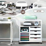 TC-HOMENY Craft Organizer Storage Cart, Rolling Cart Organizer, Vinyl Roll Holder and Cutting Machine Storage Cabinet, Craft Cart with Drawers for Craft Room 32" W x 16" D x 34" H TC-HOMENY